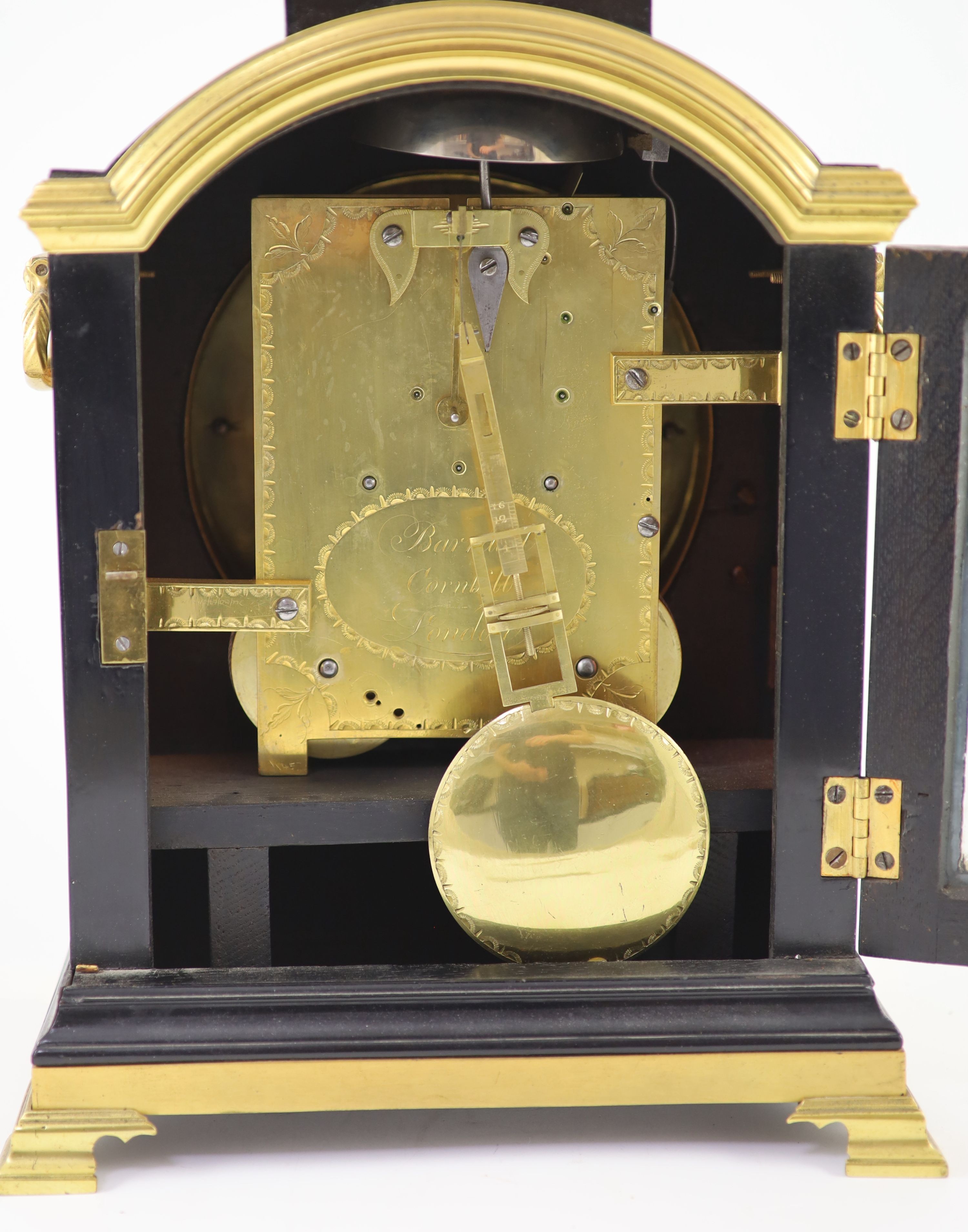 Barraud, Cornhill, London. A George III ebony and brass mounted bracket clock, width 29cm depth 19cm height 46cm